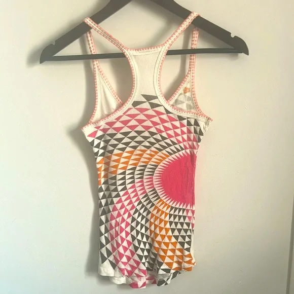 Free People Pink and Orange Geometric Ribbed Racerback Tank Top - Picture 3 of 5